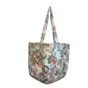 Aqua Floral Quilted Tote Bag Purse Lightweight